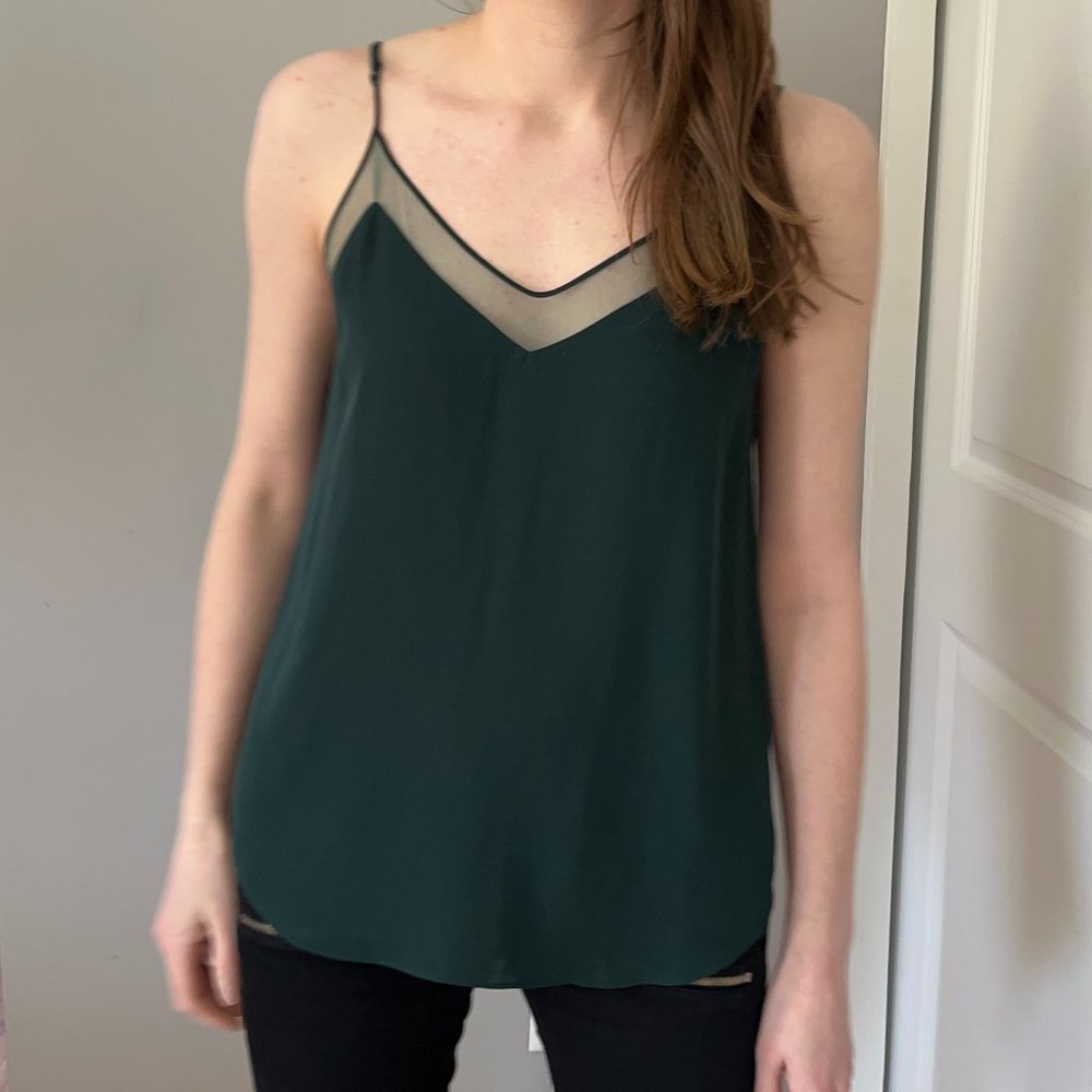Aritzia Babaton Green Sheer Trim Tank Cami